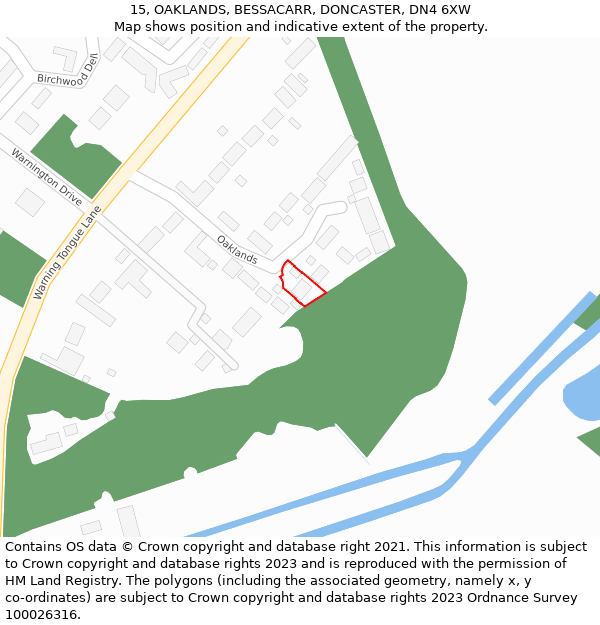 15, OAKLANDS, BESSACARR, DONCASTER, DN4 6XW: Location map and indicative extent of plot