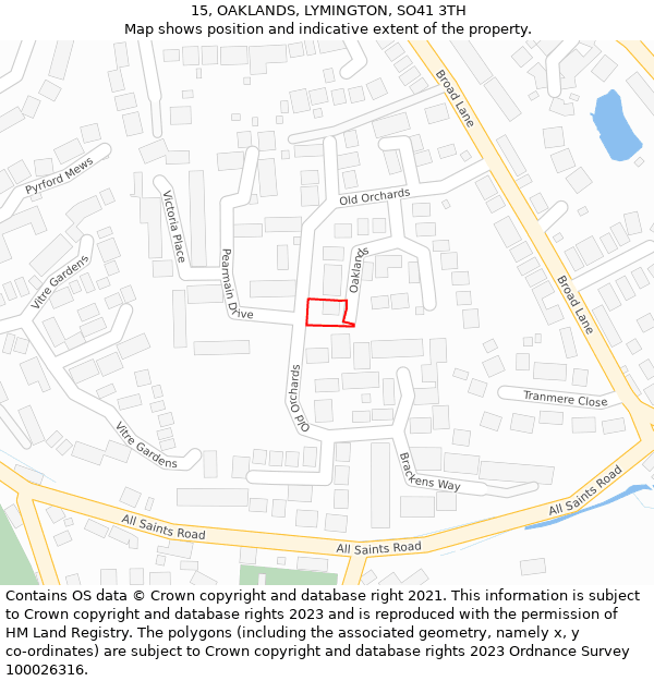 15, OAKLANDS, LYMINGTON, SO41 3TH: Location map and indicative extent of plot