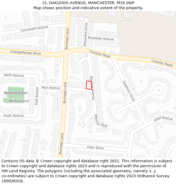 15, OAKLEIGH AVENUE, MANCHESTER, M19 2WP: Location map and indicative extent of plot