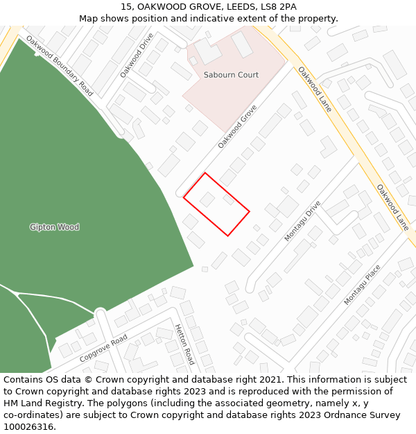 15, OAKWOOD GROVE, LEEDS, LS8 2PA: Location map and indicative extent of plot