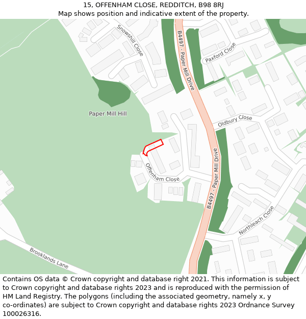 15, OFFENHAM CLOSE, REDDITCH, B98 8RJ: Location map and indicative extent of plot