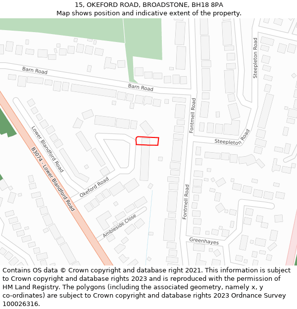 15, OKEFORD ROAD, BROADSTONE, BH18 8PA: Location map and indicative extent of plot