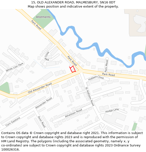 15, OLD ALEXANDER ROAD, MALMESBURY, SN16 0DT: Location map and indicative extent of plot