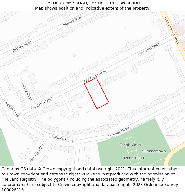 15, OLD CAMP ROAD, EASTBOURNE, BN20 8DH: Location map and indicative extent of plot