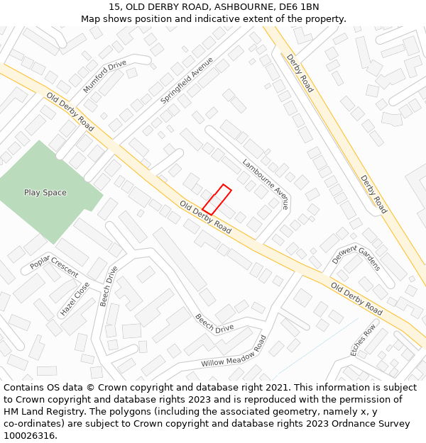 15, OLD DERBY ROAD, ASHBOURNE, DE6 1BN: Location map and indicative extent of plot