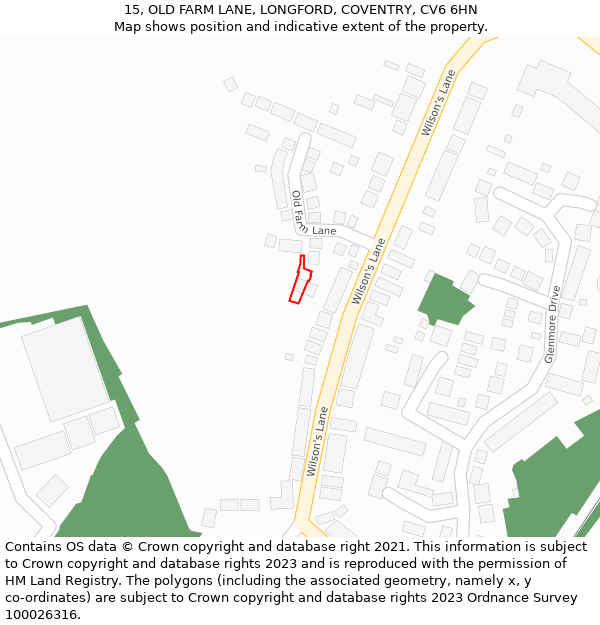 15, OLD FARM LANE, LONGFORD, COVENTRY, CV6 6HN: Location map and indicative extent of plot