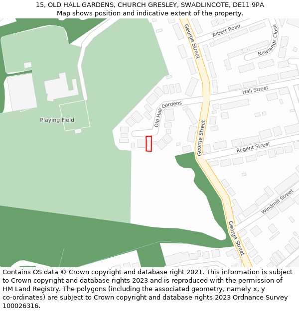 15, OLD HALL GARDENS, CHURCH GRESLEY, SWADLINCOTE, DE11 9PA: Location map and indicative extent of plot