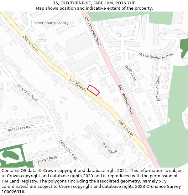 15, OLD TURNPIKE, FAREHAM, PO16 7HB: Location map and indicative extent of plot