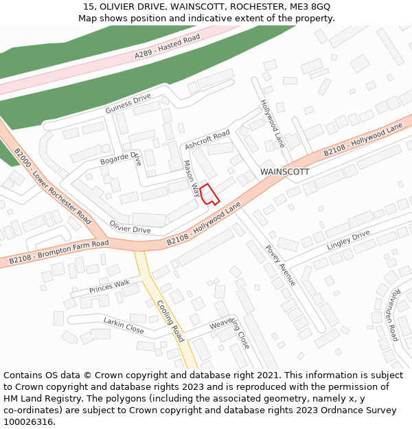 15, OLIVIER DRIVE, WAINSCOTT, ROCHESTER, ME3 8GQ: Location map and indicative extent of plot