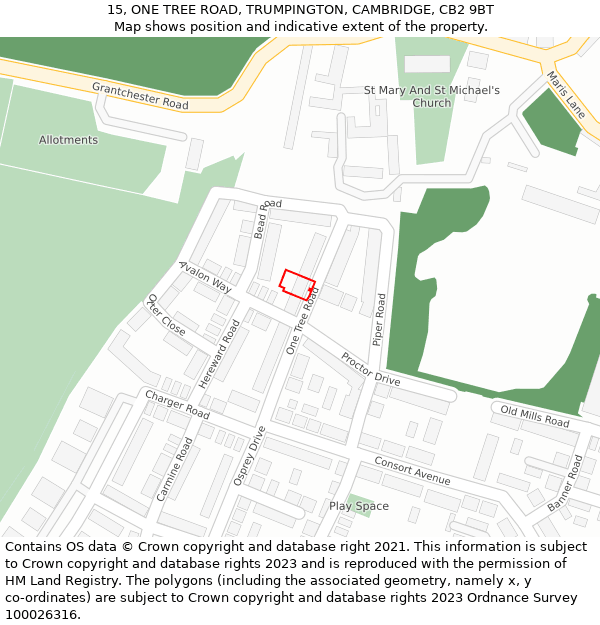 15, ONE TREE ROAD, TRUMPINGTON, CAMBRIDGE, CB2 9BT: Location map and indicative extent of plot