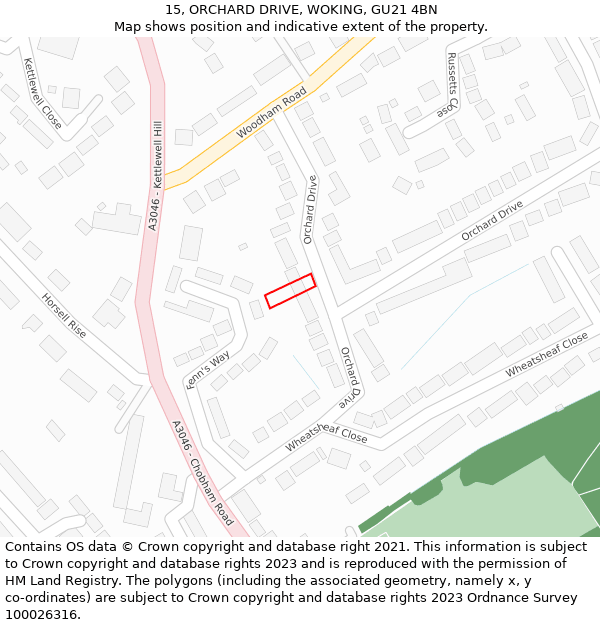 15, ORCHARD DRIVE, WOKING, GU21 4BN: Location map and indicative extent of plot