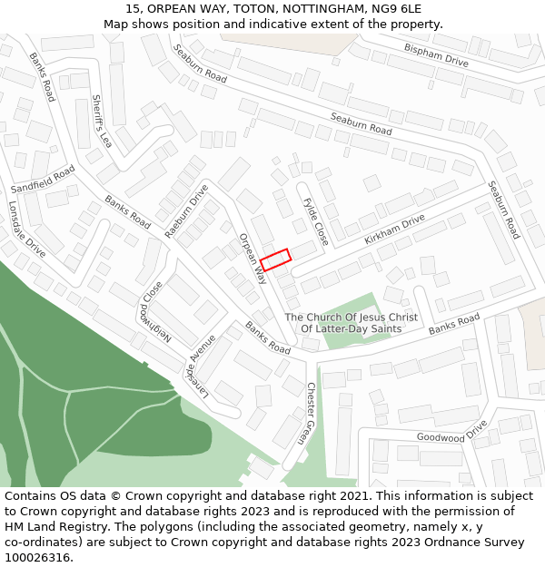 15, ORPEAN WAY, TOTON, NOTTINGHAM, NG9 6LE: Location map and indicative extent of plot