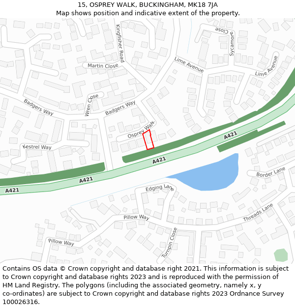 15, OSPREY WALK, BUCKINGHAM, MK18 7JA: Location map and indicative extent of plot