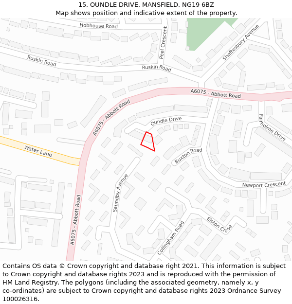 15, OUNDLE DRIVE, MANSFIELD, NG19 6BZ: Location map and indicative extent of plot