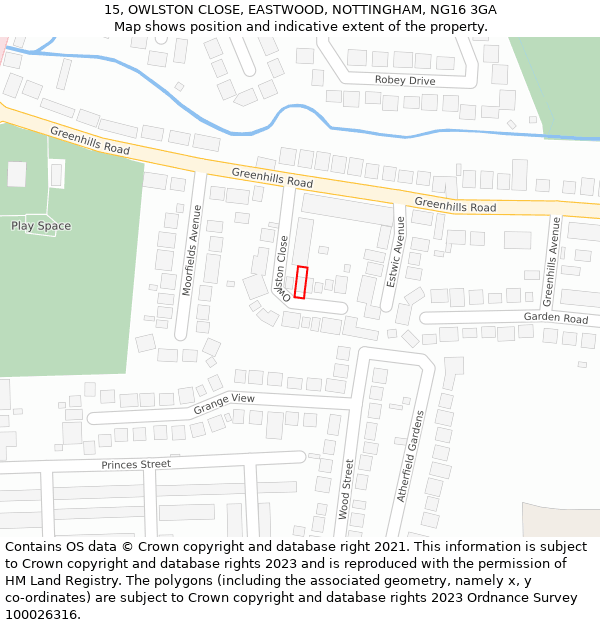 15, OWLSTON CLOSE, EASTWOOD, NOTTINGHAM, NG16 3GA: Location map and indicative extent of plot