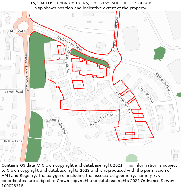 15, OXCLOSE PARK GARDENS, HALFWAY, SHEFFIELD, S20 8GR: Location map and indicative extent of plot