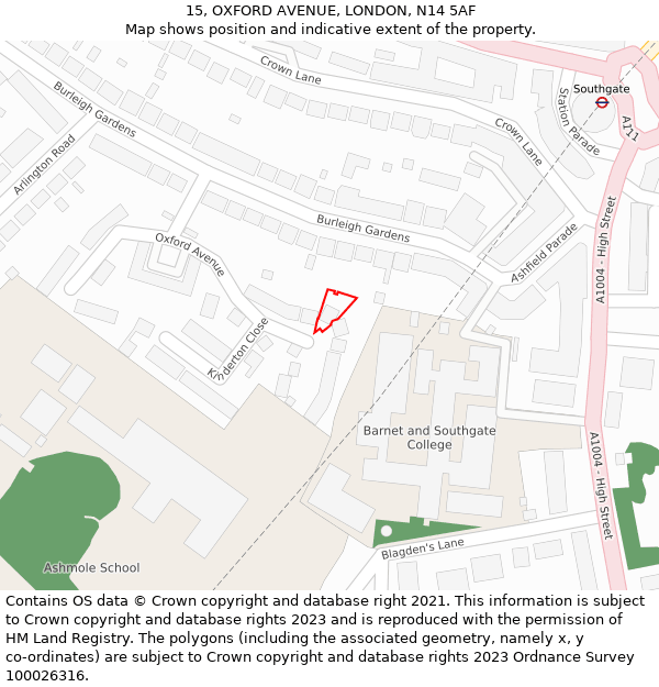15, OXFORD AVENUE, LONDON, N14 5AF: Location map and indicative extent of plot