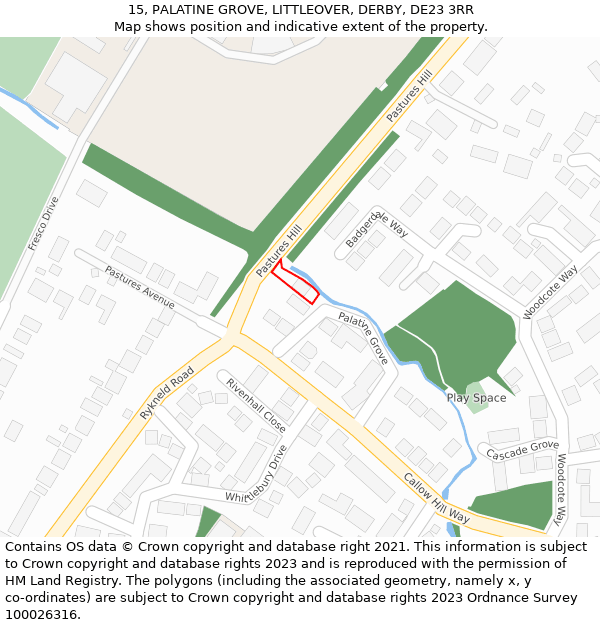 15, PALATINE GROVE, LITTLEOVER, DERBY, DE23 3RR: Location map and indicative extent of plot