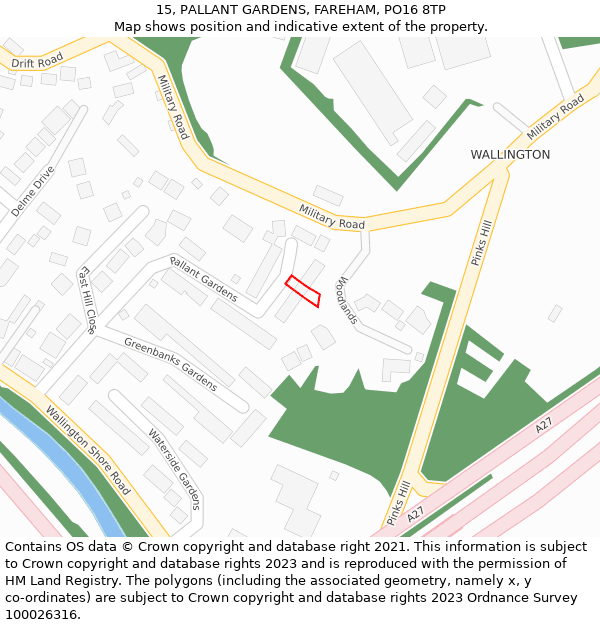 15, PALLANT GARDENS, FAREHAM, PO16 8TP: Location map and indicative extent of plot