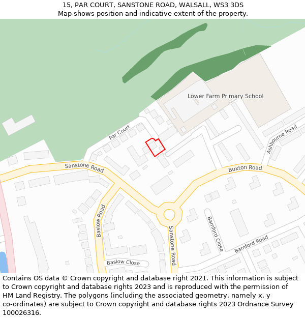 15, PAR COURT, SANSTONE ROAD, WALSALL, WS3 3DS: Location map and indicative extent of plot