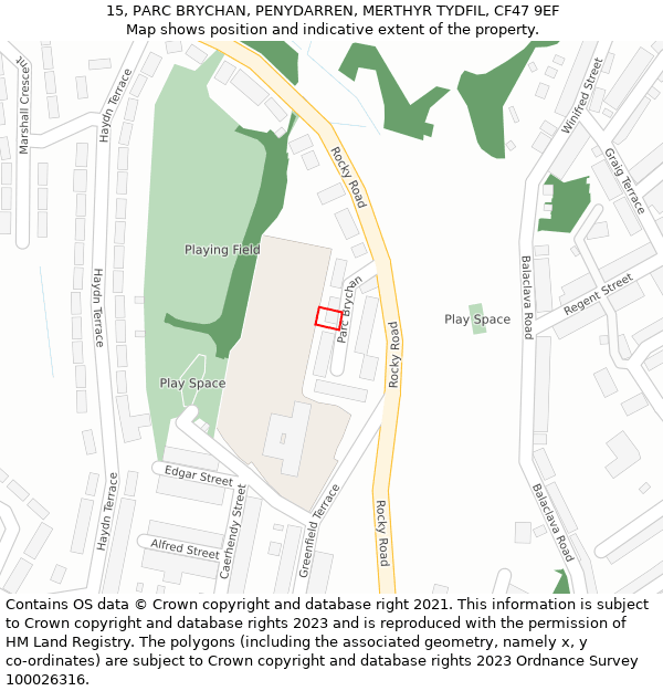 15, PARC BRYCHAN, PENYDARREN, MERTHYR TYDFIL, CF47 9EF: Location map and indicative extent of plot