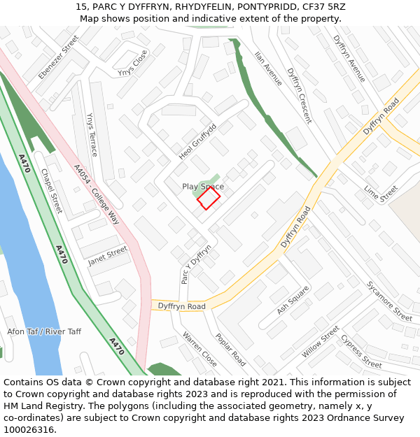 15, PARC Y DYFFRYN, RHYDYFELIN, PONTYPRIDD, CF37 5RZ: Location map and indicative extent of plot