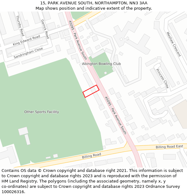 15, PARK AVENUE SOUTH, NORTHAMPTON, NN3 3AA: Location map and indicative extent of plot