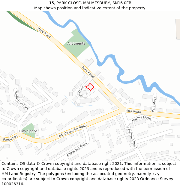 15, PARK CLOSE, MALMESBURY, SN16 0EB: Location map and indicative extent of plot