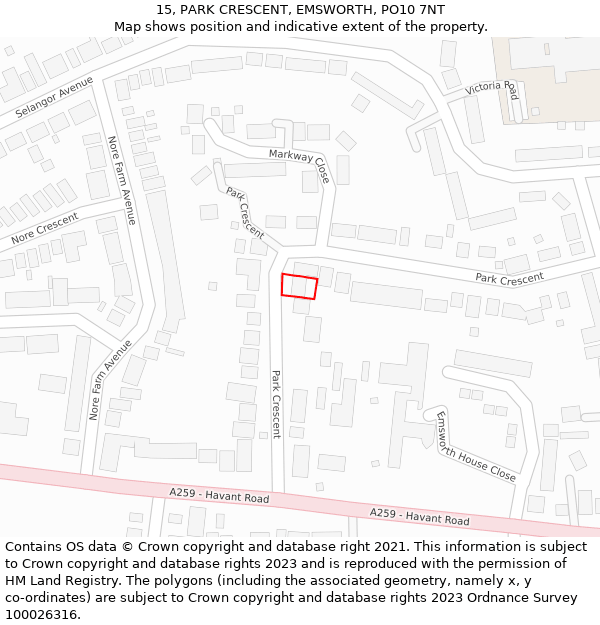 15, PARK CRESCENT, EMSWORTH, PO10 7NT: Location map and indicative extent of plot
