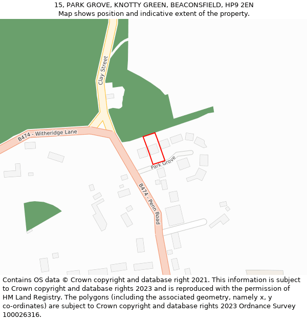 15, PARK GROVE, KNOTTY GREEN, BEACONSFIELD, HP9 2EN: Location map and indicative extent of plot