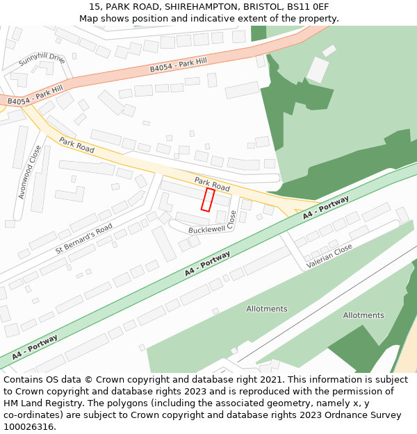 15, PARK ROAD, SHIREHAMPTON, BRISTOL, BS11 0EF: Location map and indicative extent of plot