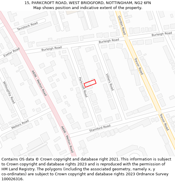 15, PARKCROFT ROAD, WEST BRIDGFORD, NOTTINGHAM, NG2 6FN: Location map and indicative extent of plot