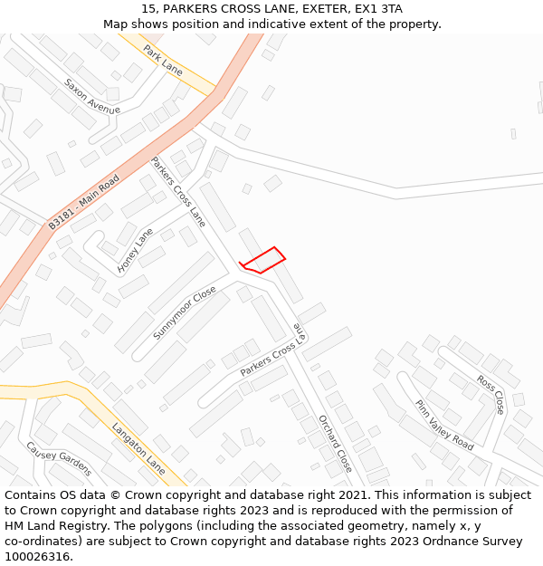 15, PARKERS CROSS LANE, EXETER, EX1 3TA: Location map and indicative extent of plot