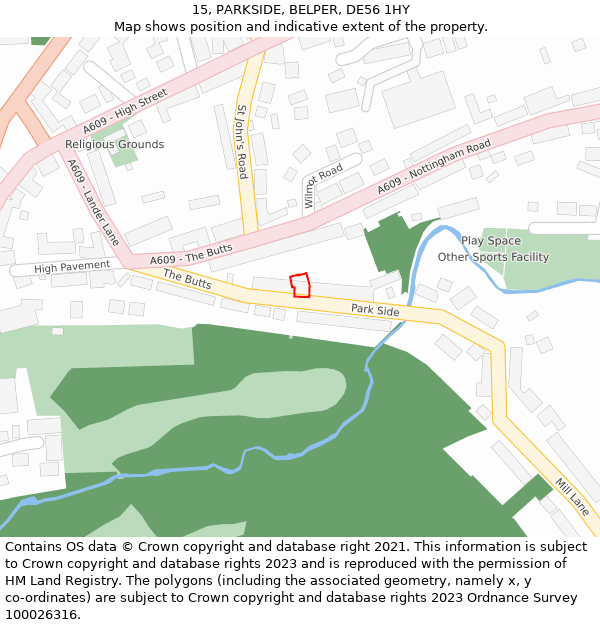 15, PARKSIDE, BELPER, DE56 1HY: Location map and indicative extent of plot