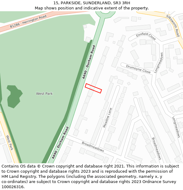 15, PARKSIDE, SUNDERLAND, SR3 3RH: Location map and indicative extent of plot