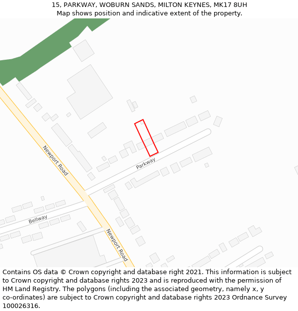 15, PARKWAY, WOBURN SANDS, MILTON KEYNES, MK17 8UH: Location map and indicative extent of plot