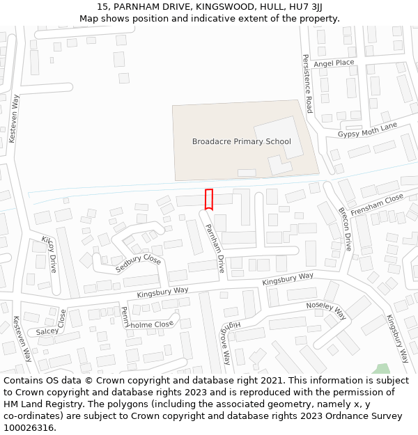 15, PARNHAM DRIVE, KINGSWOOD, HULL, HU7 3JJ: Location map and indicative extent of plot