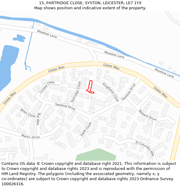 15, PARTRIDGE CLOSE, SYSTON, LEICESTER, LE7 1YX: Location map and indicative extent of plot