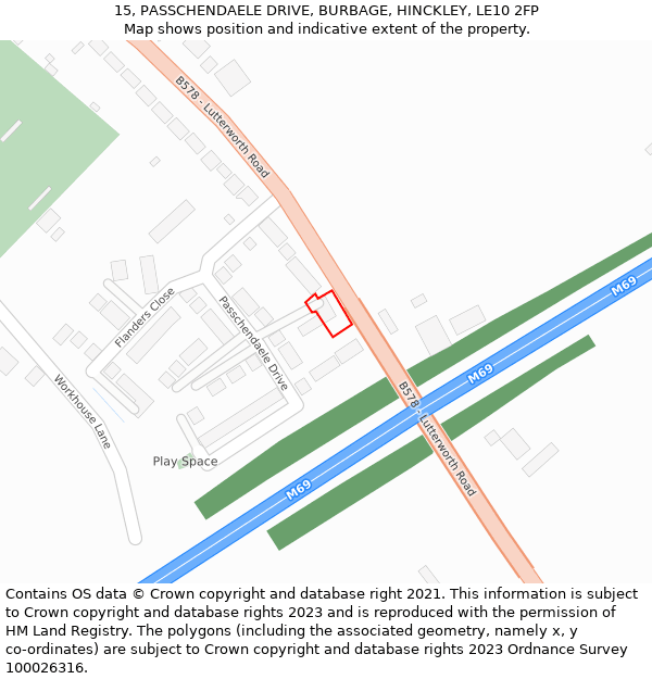 15, PASSCHENDAELE DRIVE, BURBAGE, HINCKLEY, LE10 2FP: Location map and indicative extent of plot