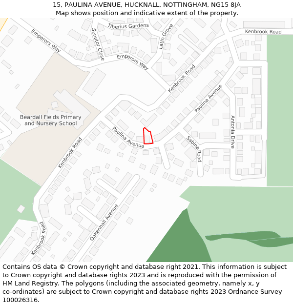 15, PAULINA AVENUE, HUCKNALL, NOTTINGHAM, NG15 8JA: Location map and indicative extent of plot