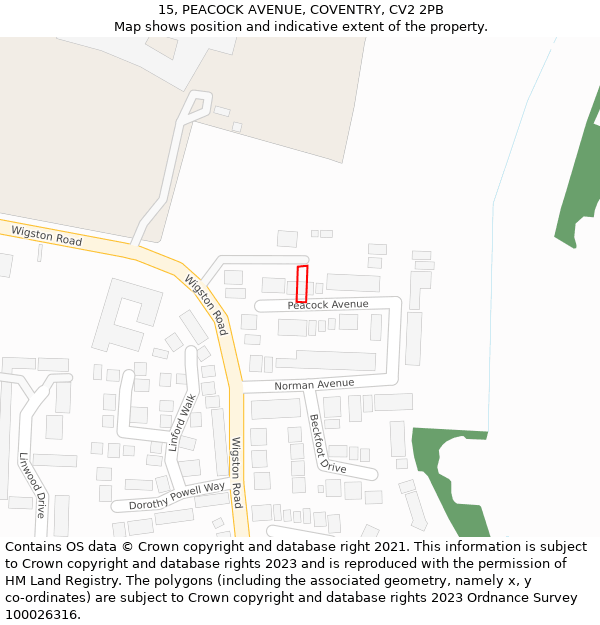 15, PEACOCK AVENUE, COVENTRY, CV2 2PB: Location map and indicative extent of plot
