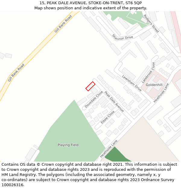 15, PEAK DALE AVENUE, STOKE-ON-TRENT, ST6 5QP: Location map and indicative extent of plot