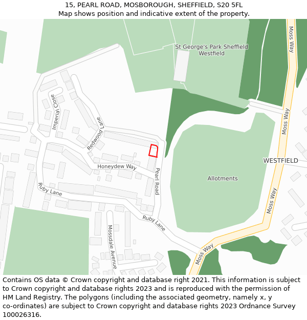 15, PEARL ROAD, MOSBOROUGH, SHEFFIELD, S20 5FL: Location map and indicative extent of plot