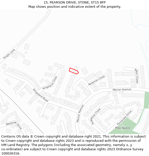 15, PEARSON DRIVE, STONE, ST15 8FP: Location map and indicative extent of plot