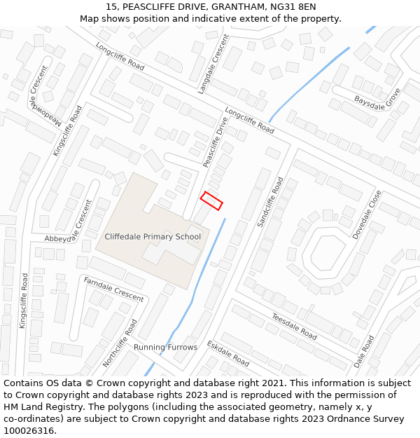 15, PEASCLIFFE DRIVE, GRANTHAM, NG31 8EN: Location map and indicative extent of plot