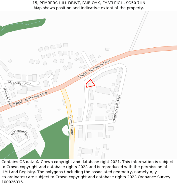 15, PEMBERS HILL DRIVE, FAIR OAK, EASTLEIGH, SO50 7HN: Location map and indicative extent of plot