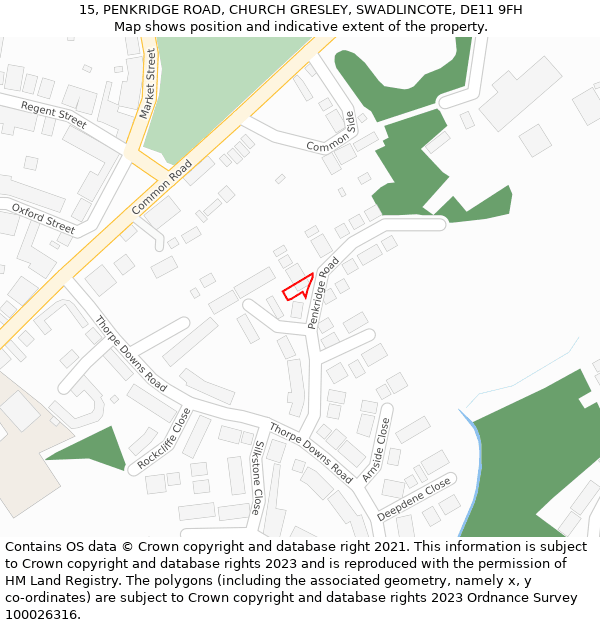 15, PENKRIDGE ROAD, CHURCH GRESLEY, SWADLINCOTE, DE11 9FH: Location map and indicative extent of plot
