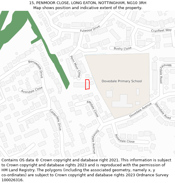 15, PENMOOR CLOSE, LONG EATON, NOTTINGHAM, NG10 3RH: Location map and indicative extent of plot