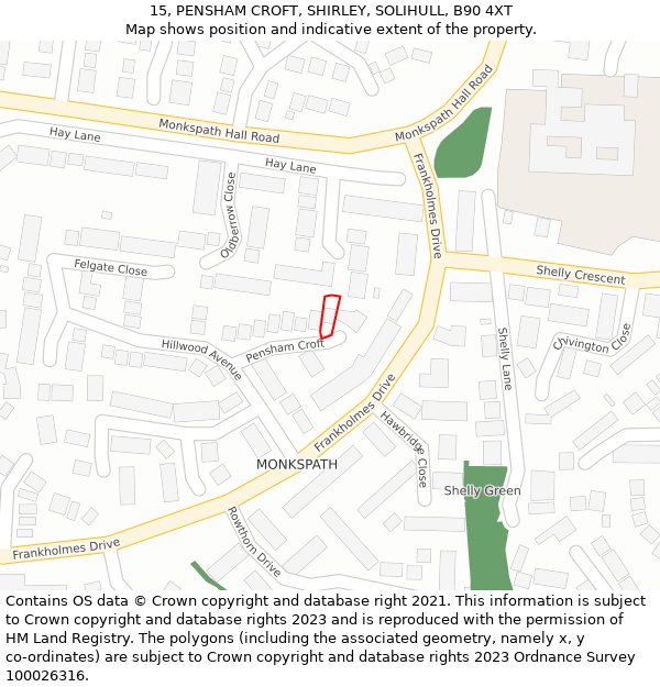 15, PENSHAM CROFT, SHIRLEY, SOLIHULL, B90 4XT: Location map and indicative extent of plot