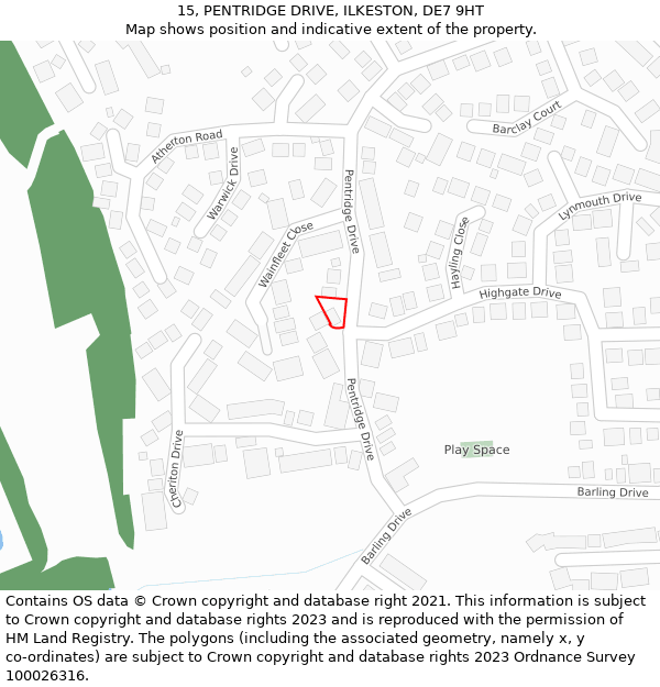 15, PENTRIDGE DRIVE, ILKESTON, DE7 9HT: Location map and indicative extent of plot